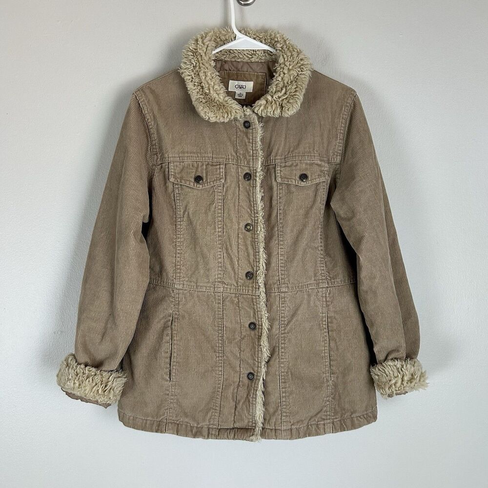 Penny Lane M Jacket Brown Fur Color Trim Shearling Utility Coat Y2K Tan Beige